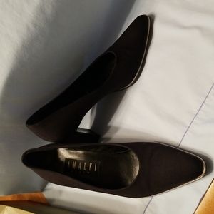 Amalfi Black Satin pump with silver braid